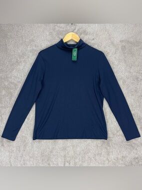 L.L. Bean Women’s Turtleneck Top Long Sleeve Size L Navy Blue Pima Cotton NWT